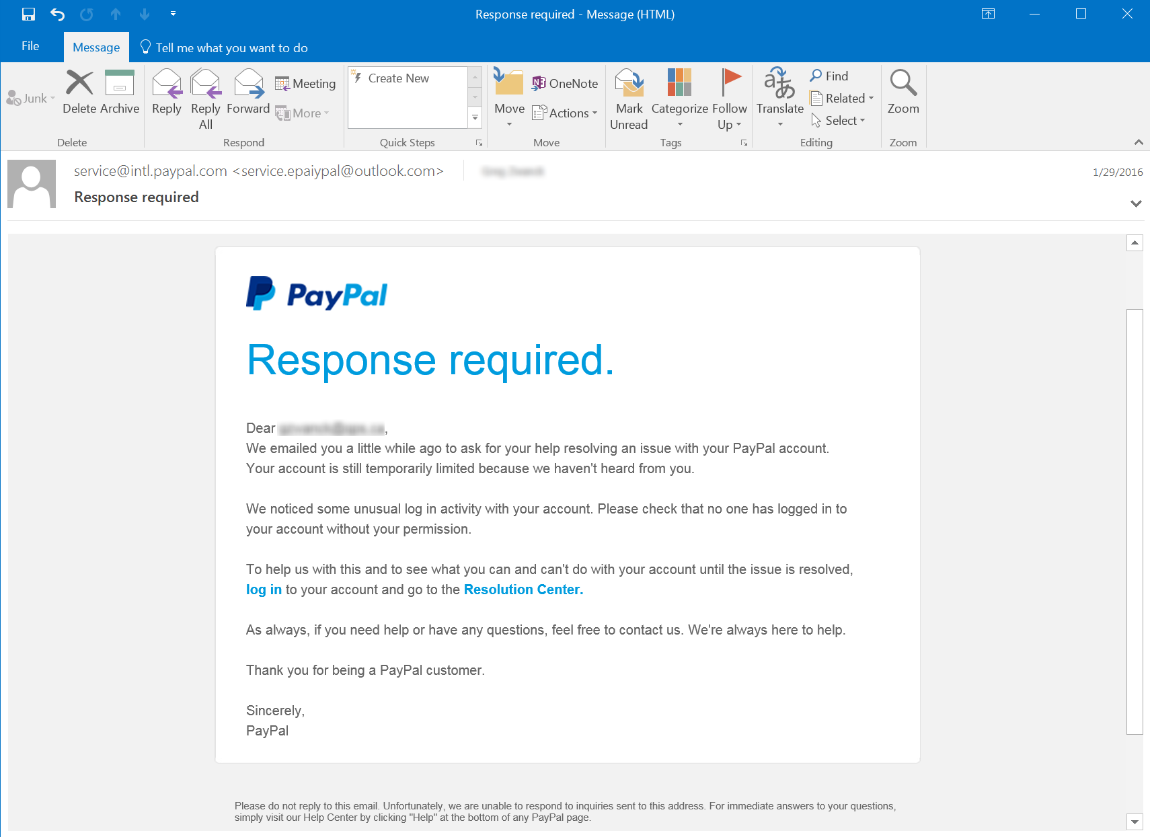 fake PayPal screenshot