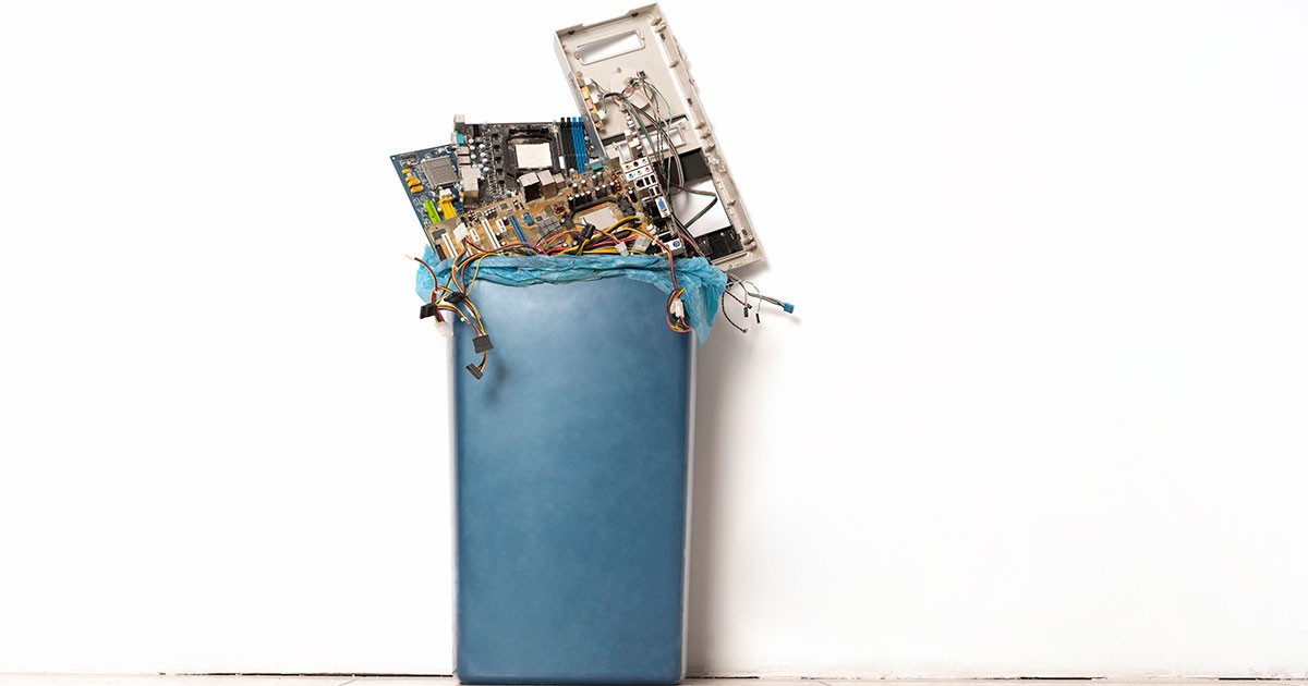 E-waste in a trash can