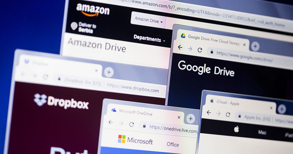 Popular file-sharing sites including Dropbox, Amazon, Google Drive and OneDrive