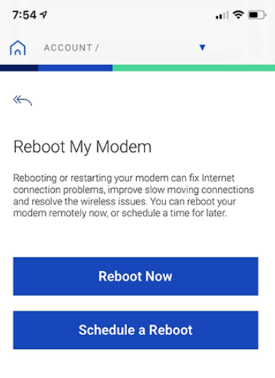Screenshot of My CenturyLink app modem reboot screen