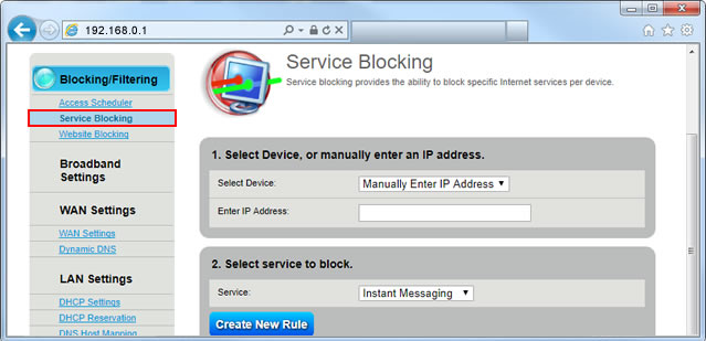 Block certain internet services using your modem