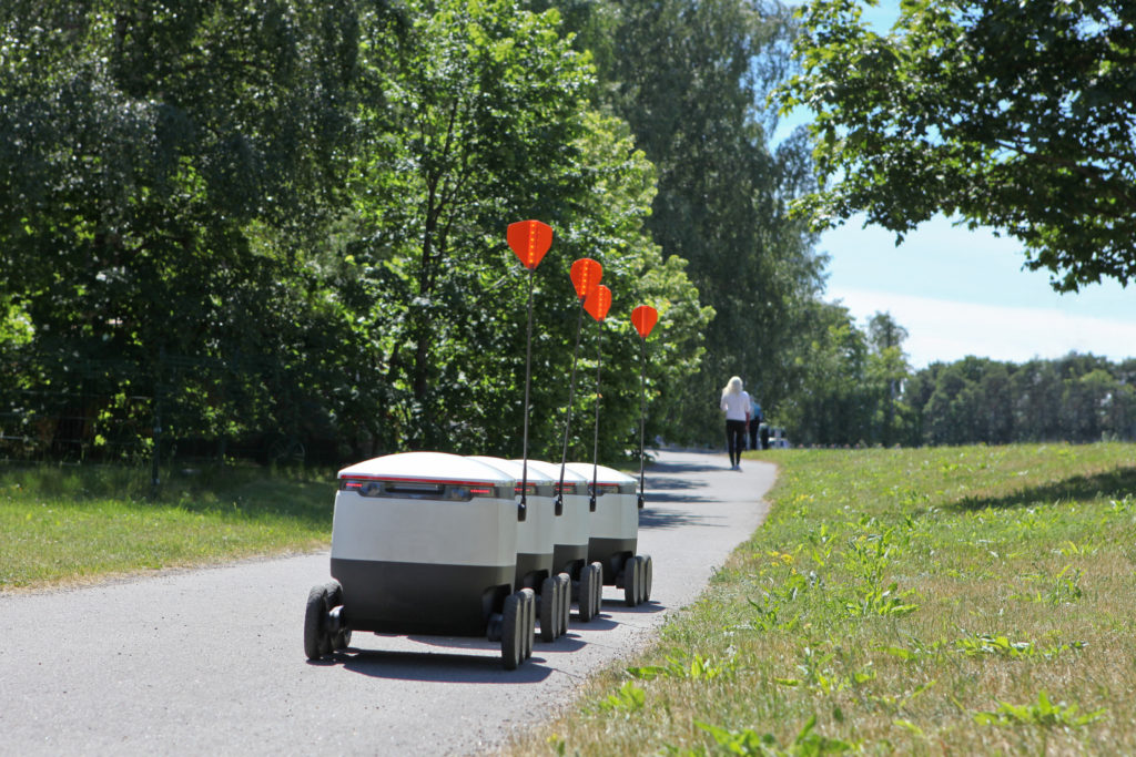 Delivery robots in a row