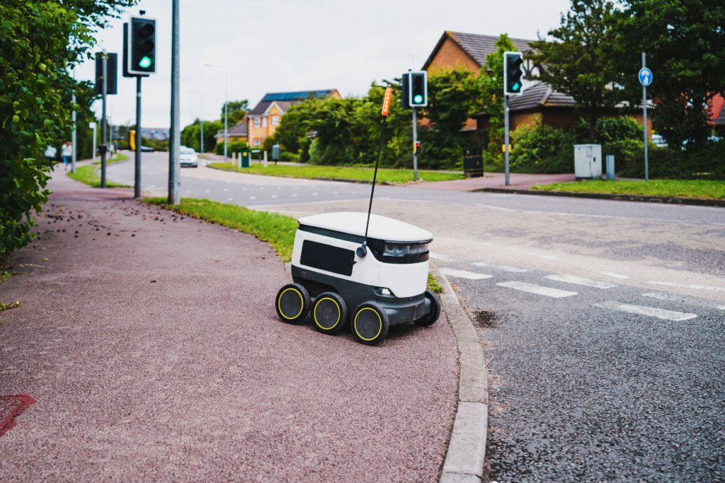 Delivery robot crossing the street
